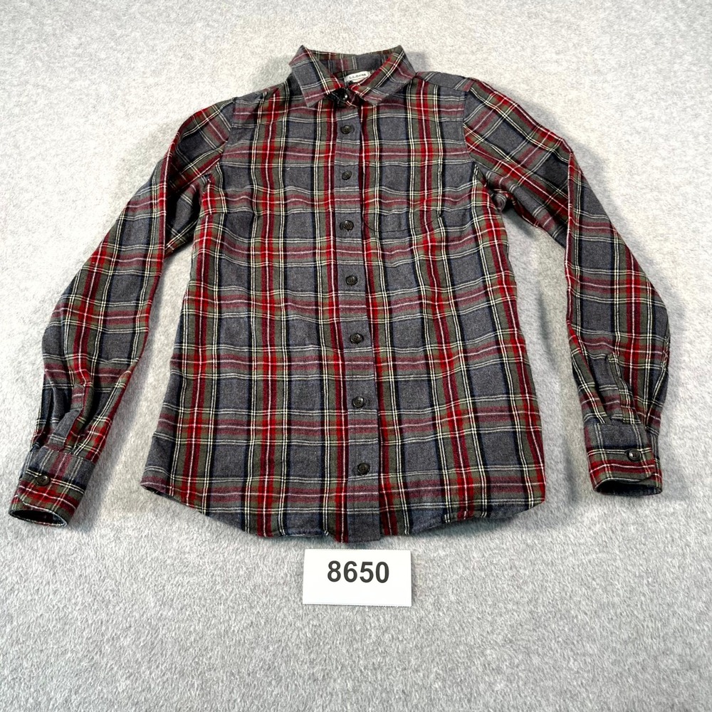 L.L.‎ Bean Flannel Shirt Womens 2XS Multicolor Plaid Cotton Cream Label